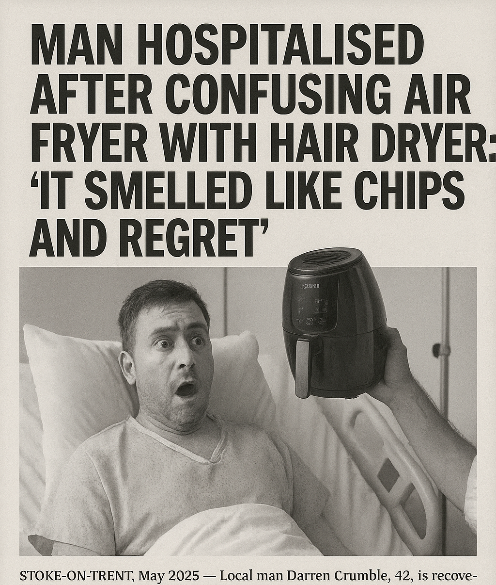 Man Hospitalised After Confusing Air Fryer with Hair Dryer: “It Smelled Like Chips and Regret”